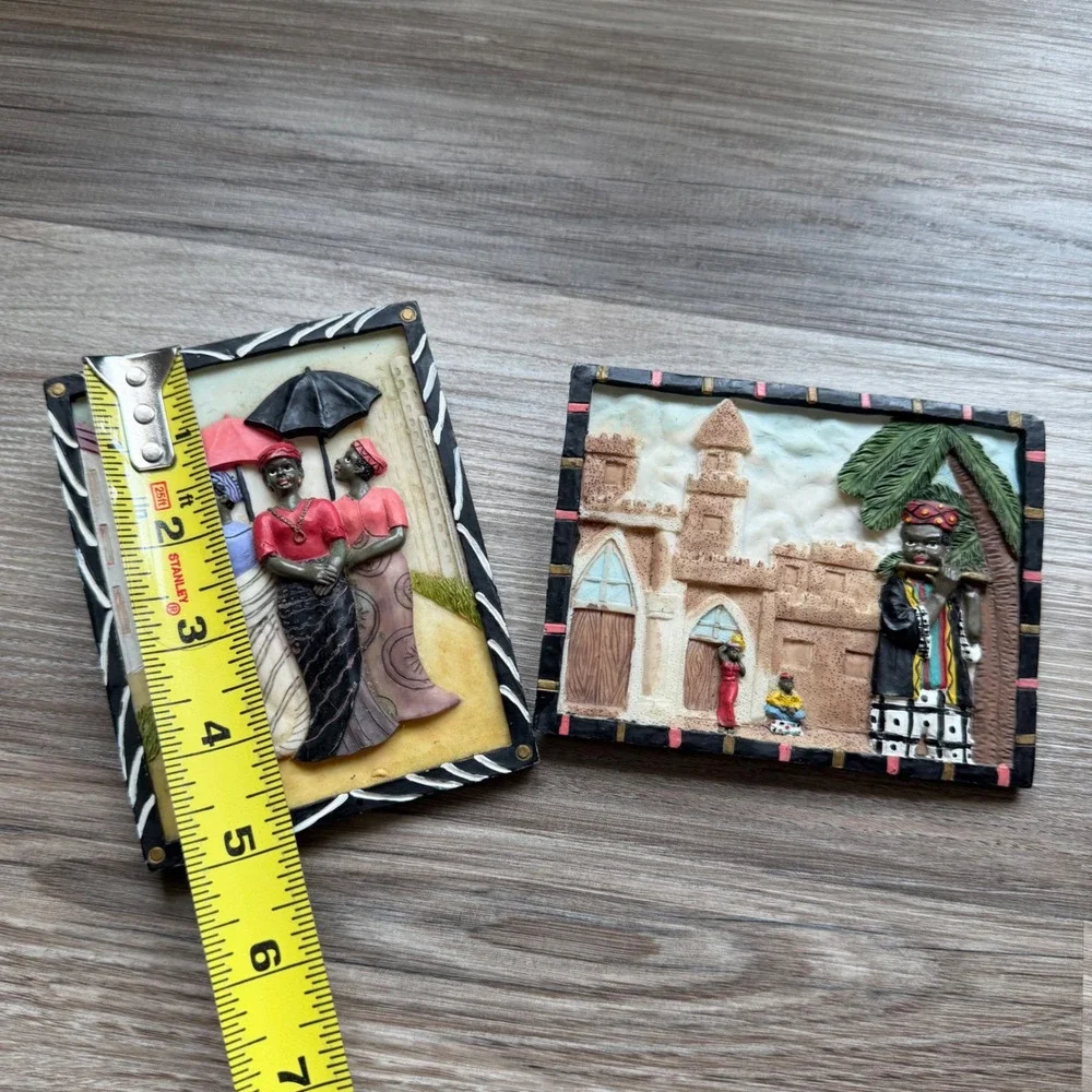 Ks Collection African Village Scene 3D Relief Resin Wall Art Plaques Set of 2